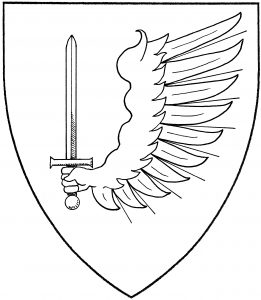 Issuant from a sinister wing, a hand maintaining a sword (Period)